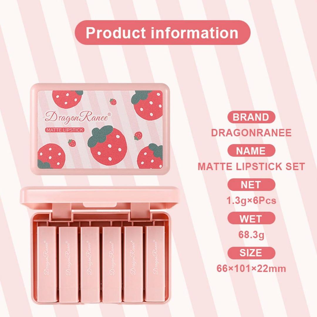 DragonRanee Matte Lipstick Set (Pack of 6) – Long Lasting & Smudge-Proof Shades