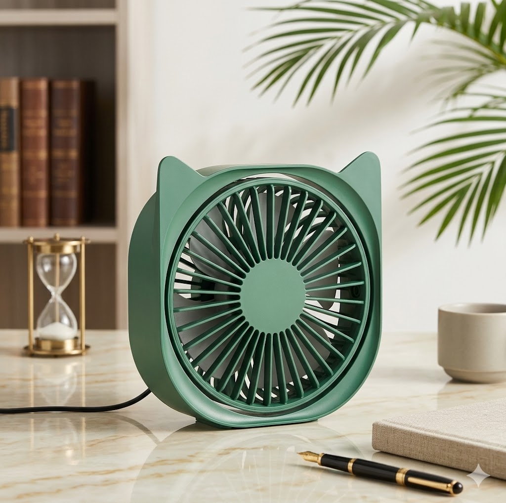 Green Cat Portable Mini Fan – Cute Handheld & Desktop Cooling Fan for Home, Office & Travel