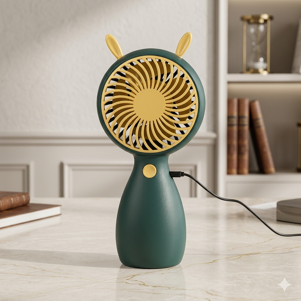 Pocket-Breeze Portable Handheld Fan – Compact Rechargeable Mini Fan with Cute Ear Design