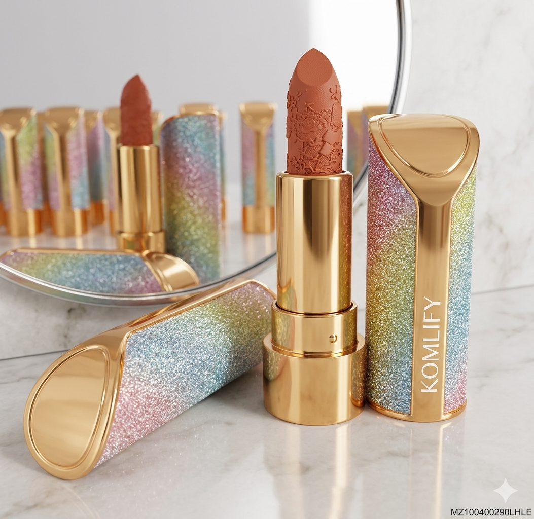 Bold Matte Lipstick – Long-Wear Velvety Finish with Glitter Gold Casing