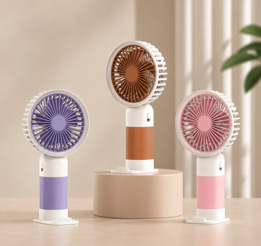 Compact Desk Fan with Phone Holder - Pink Purple Peach